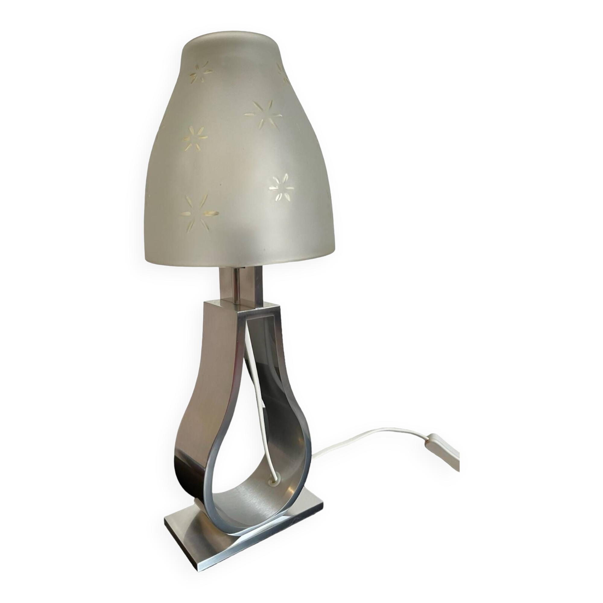 Metal foot lamp with thick glass lampshade