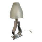 Metal foot lamp with thick glass lampshade