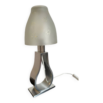 Metal foot lamp with thick glass lampshade
