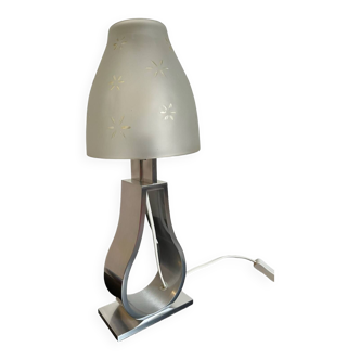 Lampe pied metal avec abat jour en verre épais