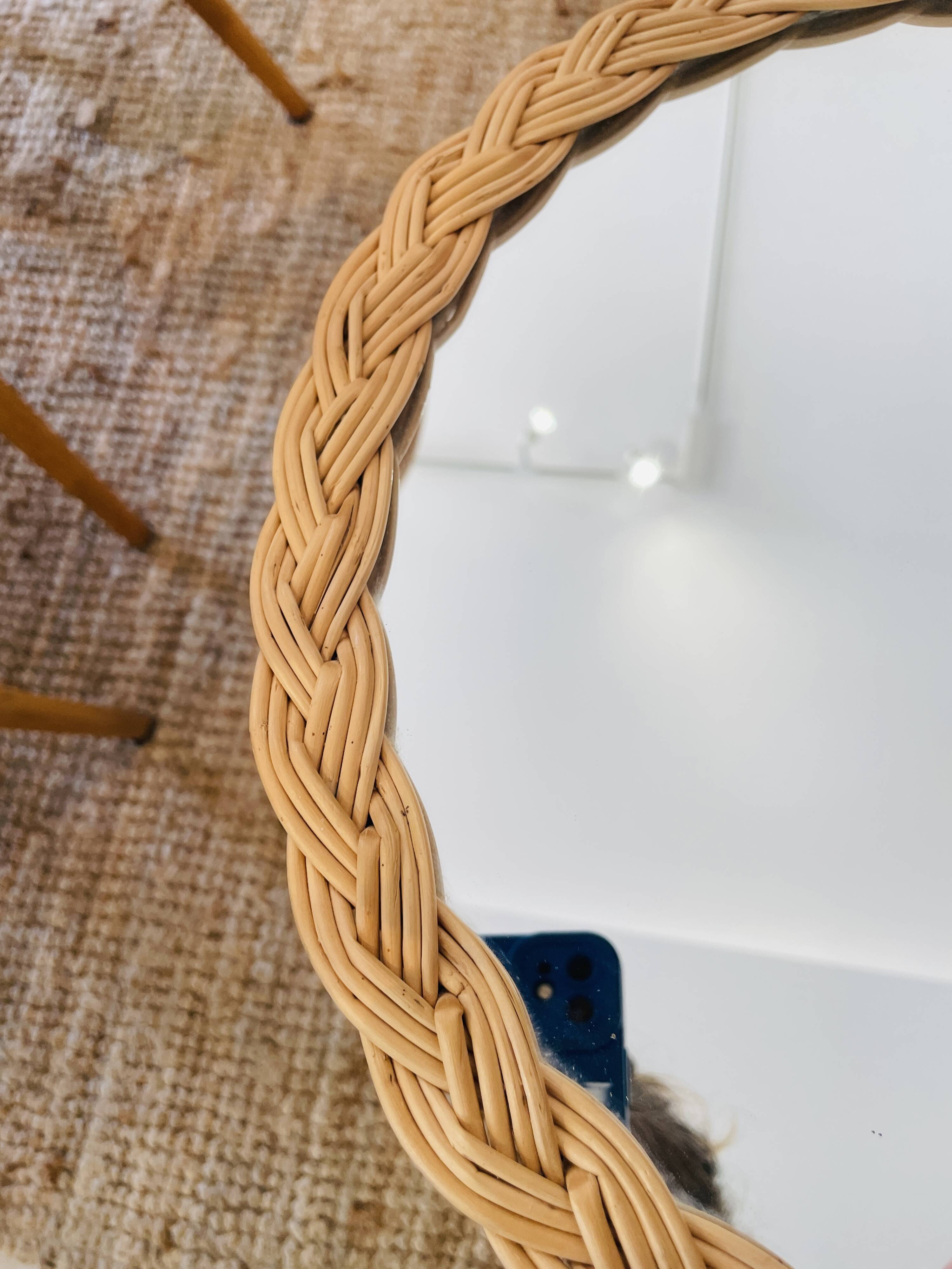 Vintage woven wicker mirror from the 70s