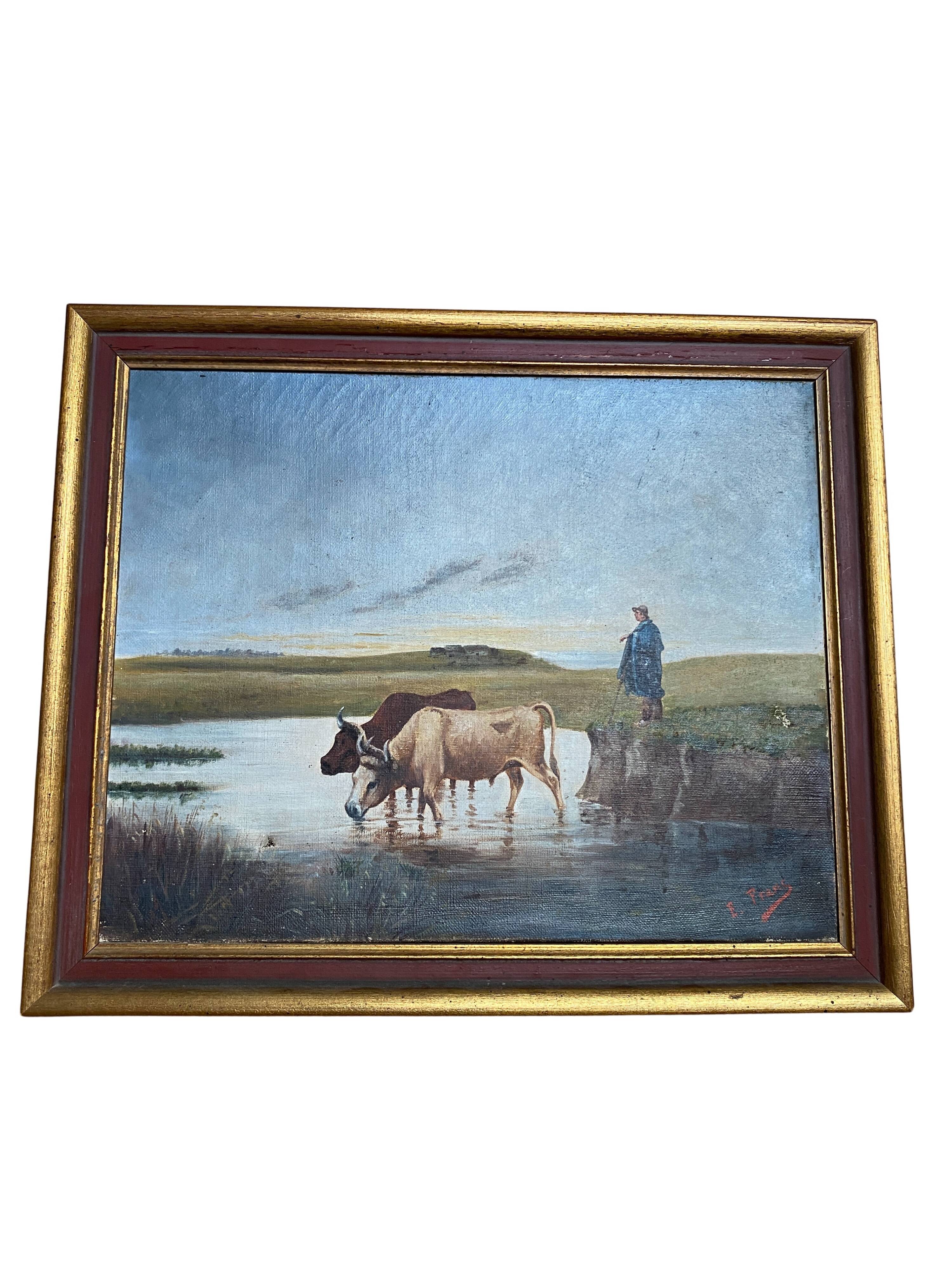 Painting Pastoral Scene at the River – French School, late 19th century