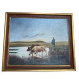 Painting Pastoral Scene at the River – French School, late 19th century