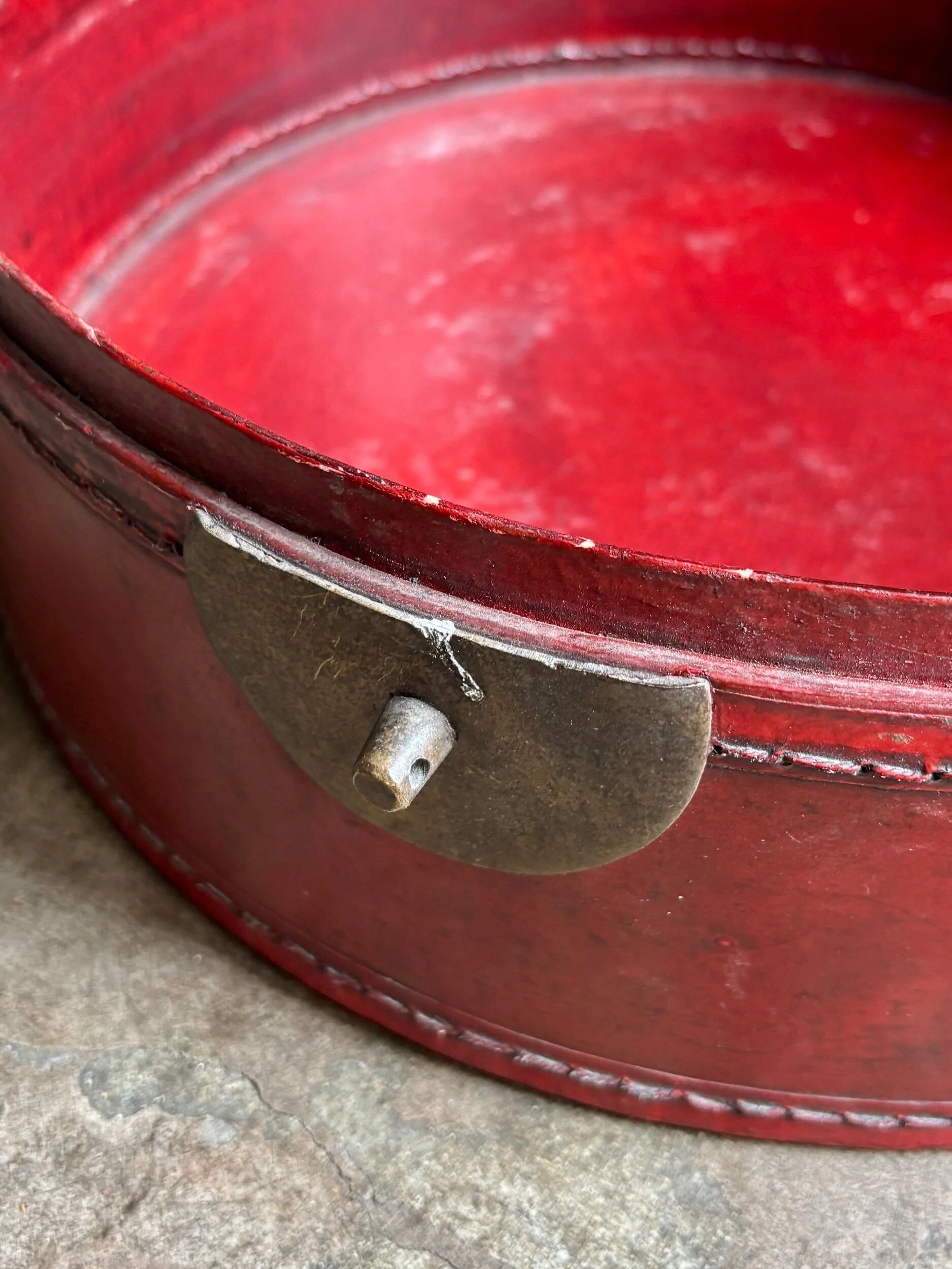 Red leather-covered hat box, China 19th century