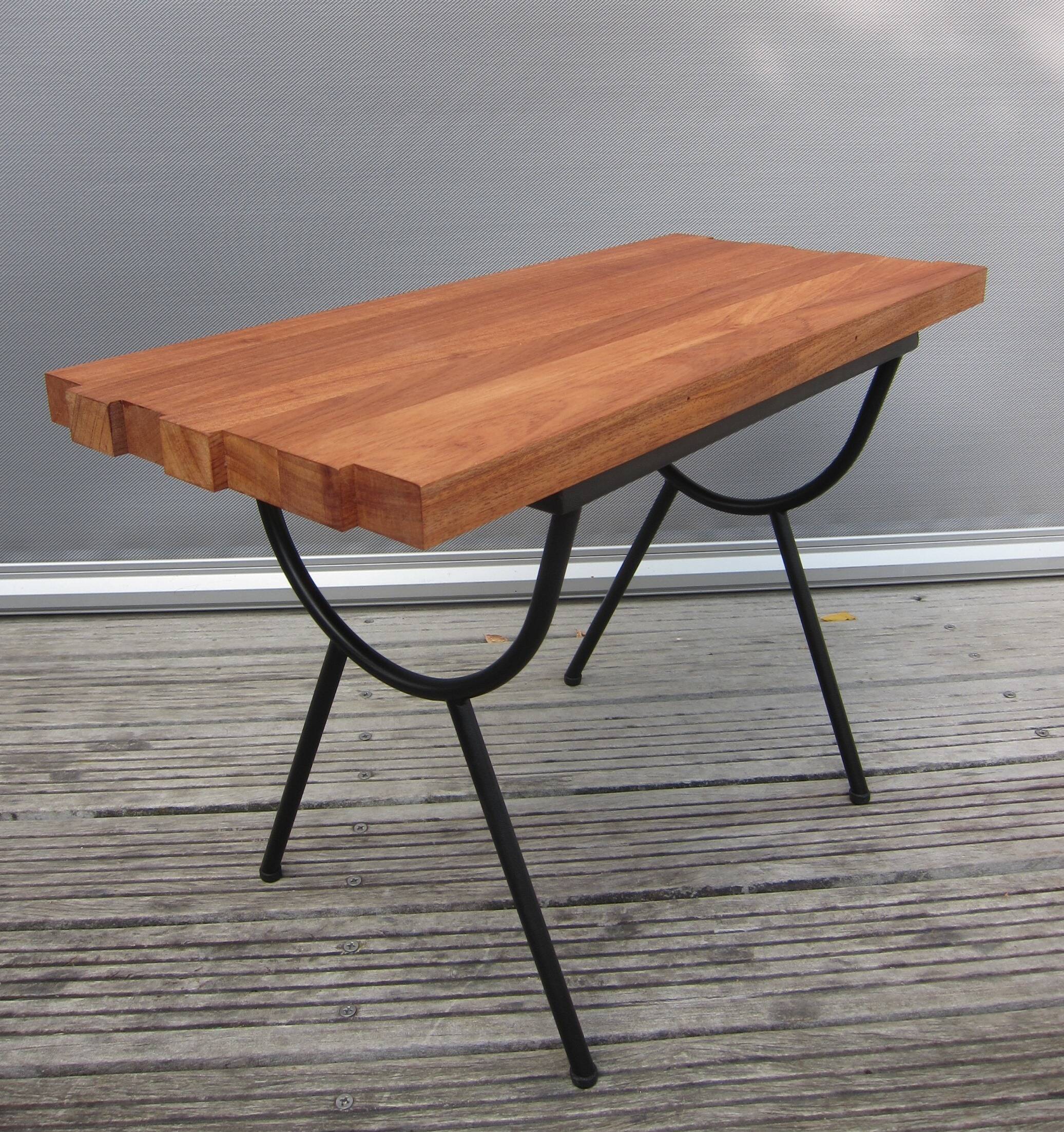 1950s wood and metal portico coffee table