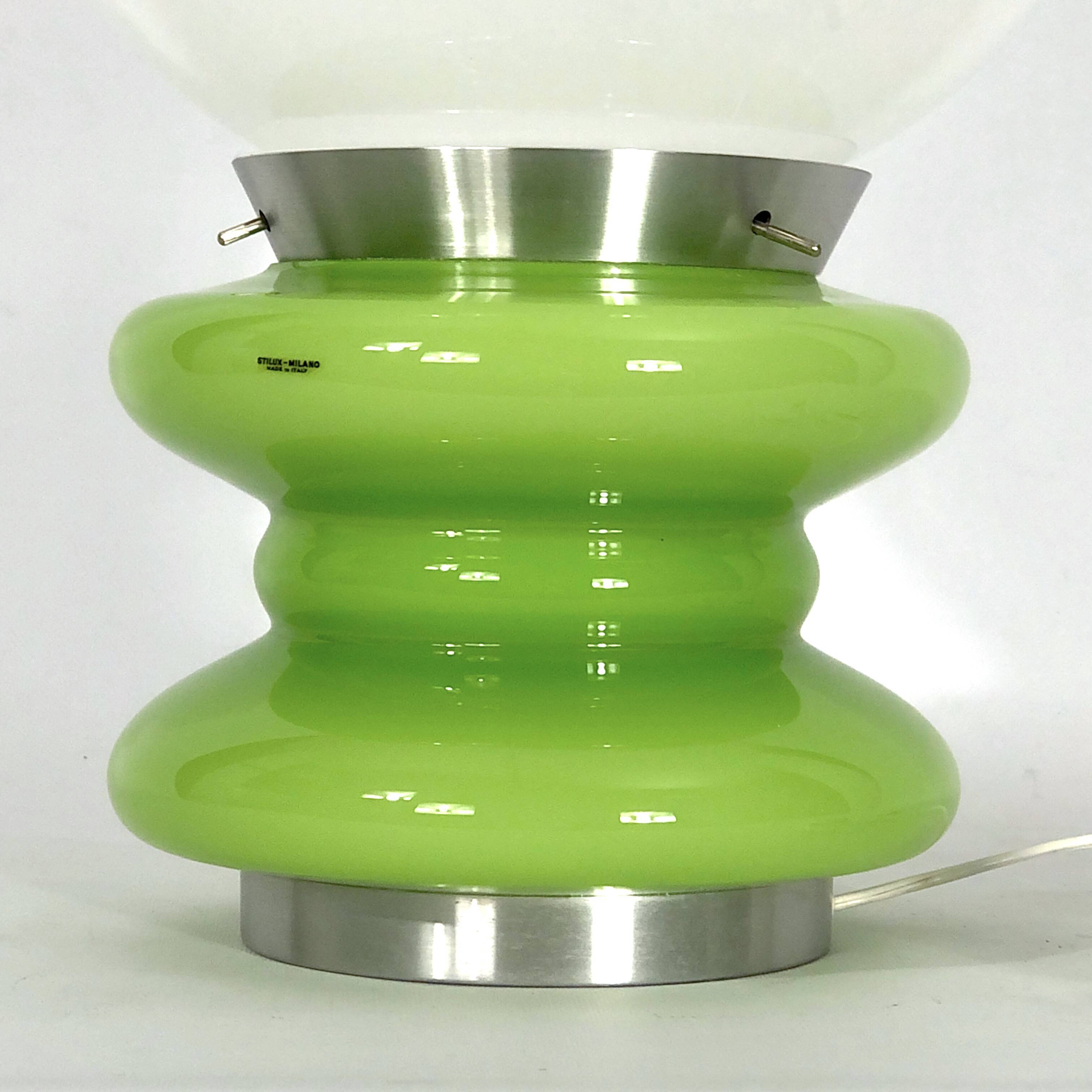 Stilux Milano, large green murano glass table lamp from 60s