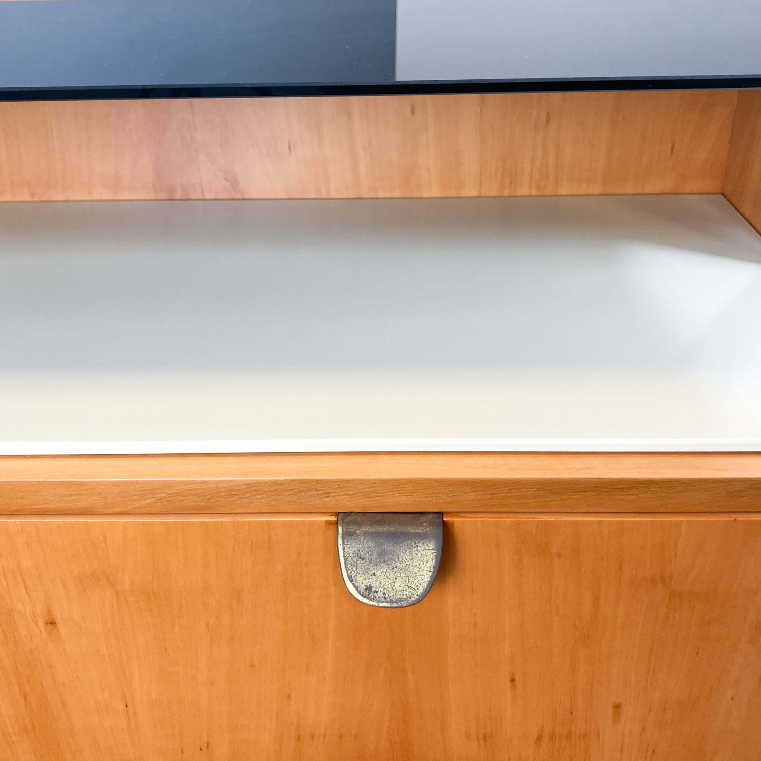 Small chest of drawers by WK Möbel with black and white glass top, pear wood, 1950s