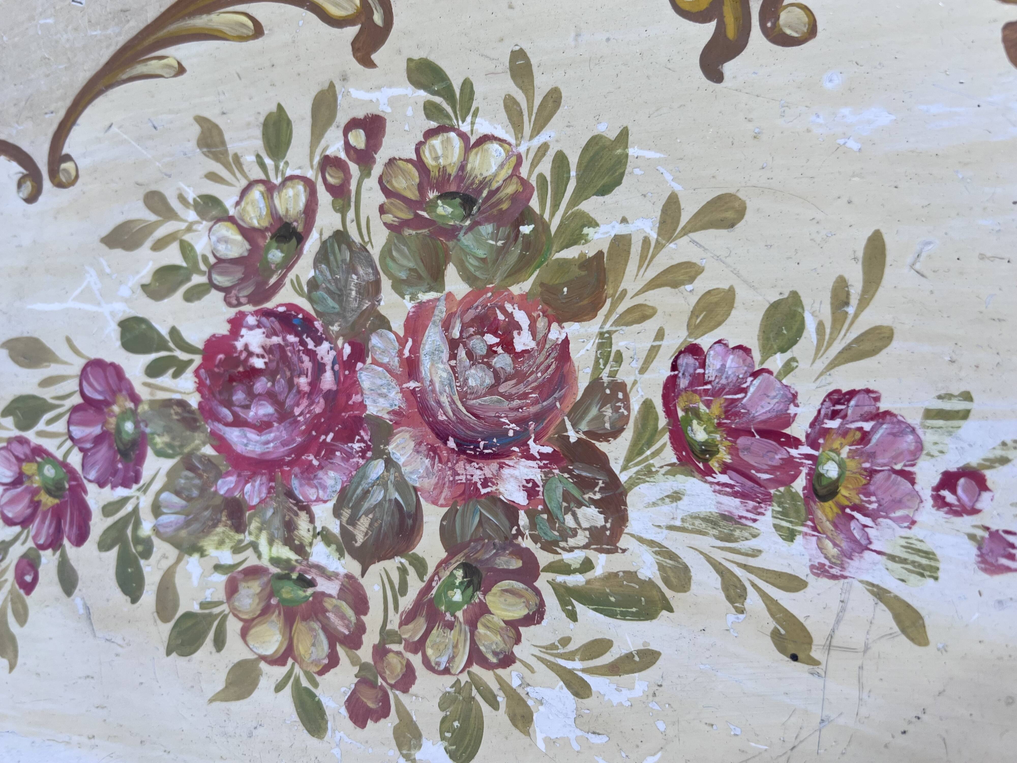 Curved bedside table painted with floral shabby decor – Louis XV style