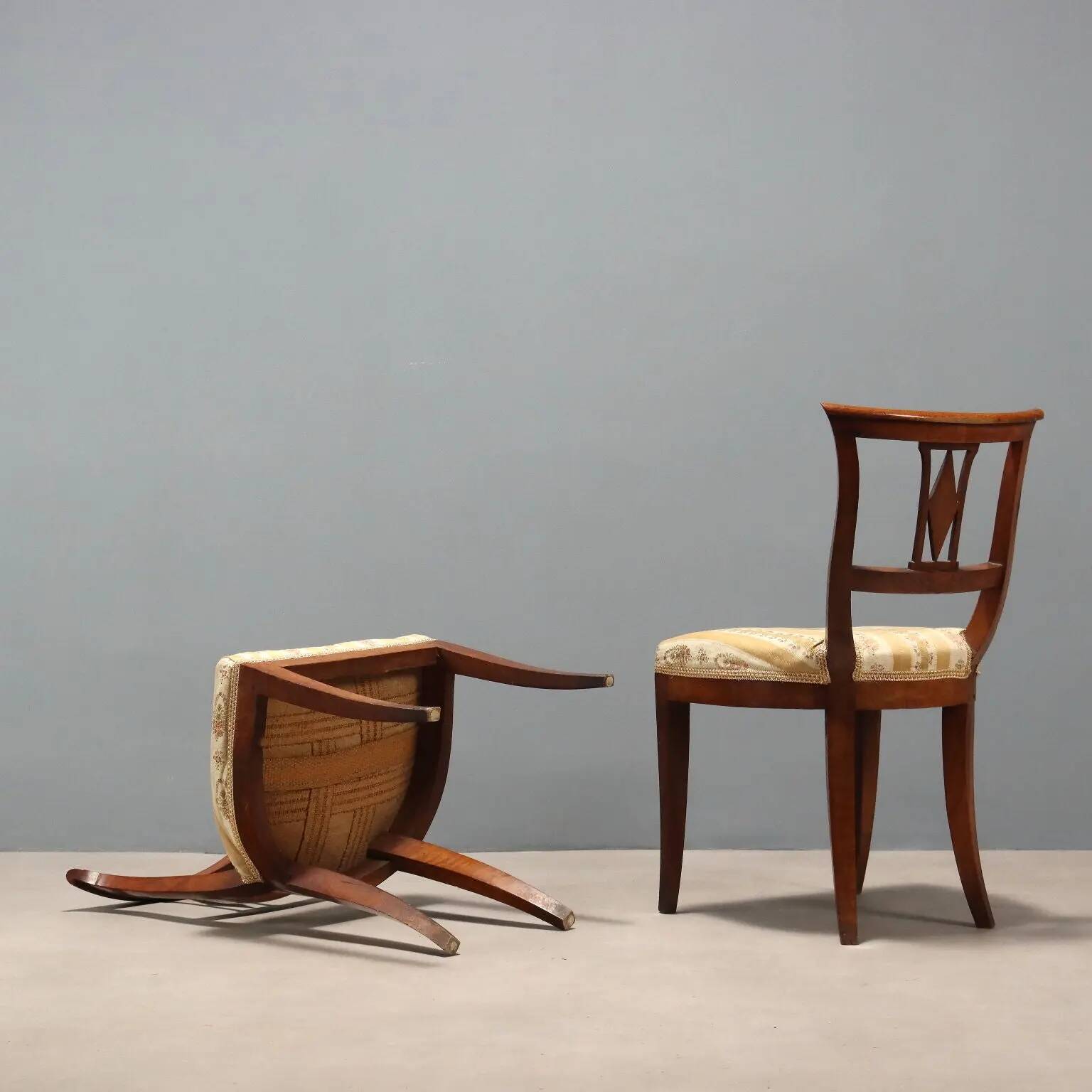 Antique mahogany and fabric chairs, Italy, 19th century