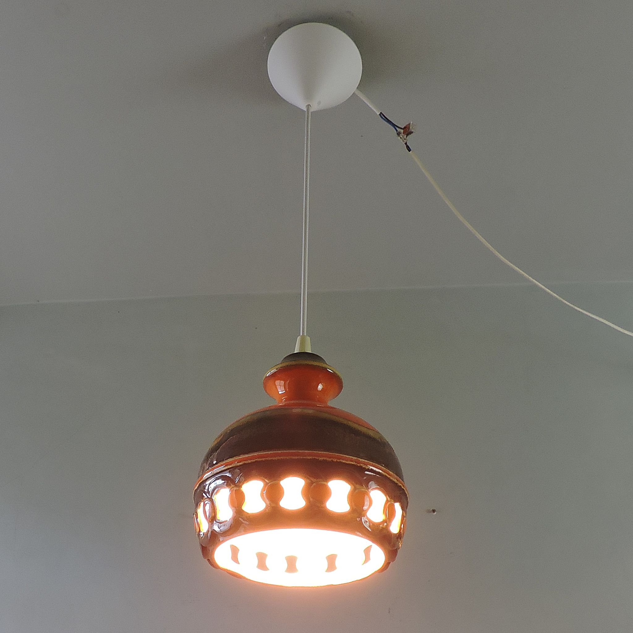Vintage ceramic pendant lamp Fat Lava Germany 60s