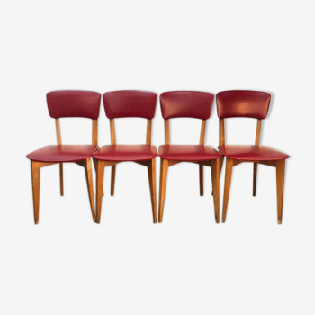 Lot of 4 vintage chairs in red skai