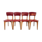 Lot of 4 vintage chairs in red skai