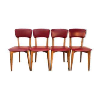 Lot of 4 vintage chairs in red skai