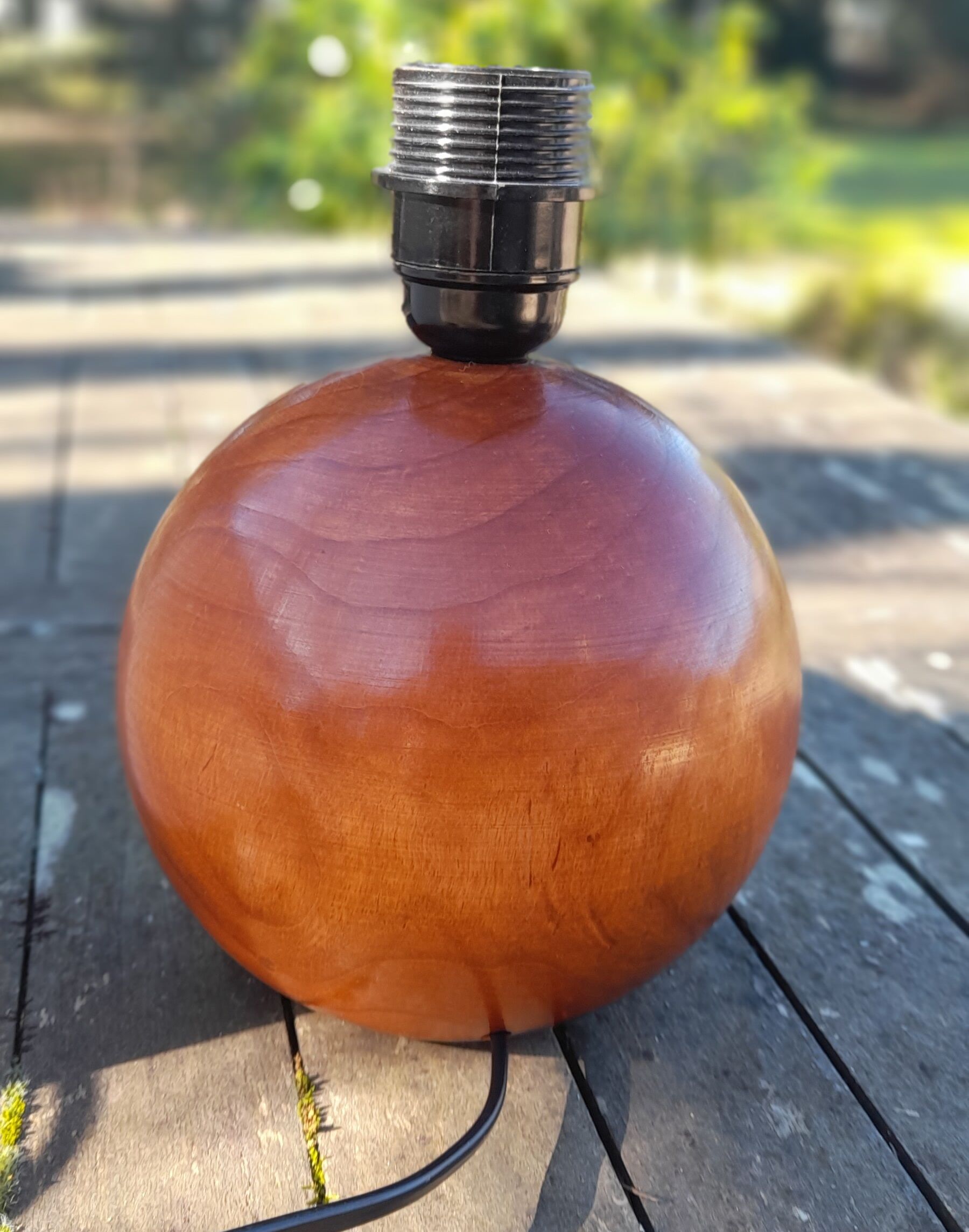 Ball / round solid wood lamp base - 70s
