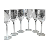 Art deco. set of 6 cut crystal stemmed glasses. decorated with ears of wheat/floral motifs