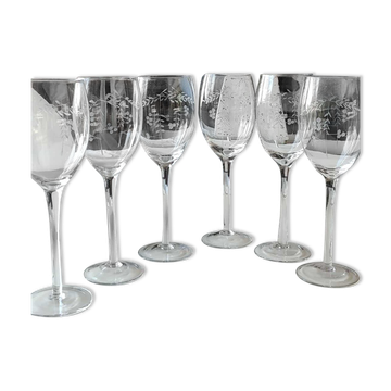 Lot de 6 verres à pied en cristal taillé, art déco d épis de blé/motifs floraux, art déco