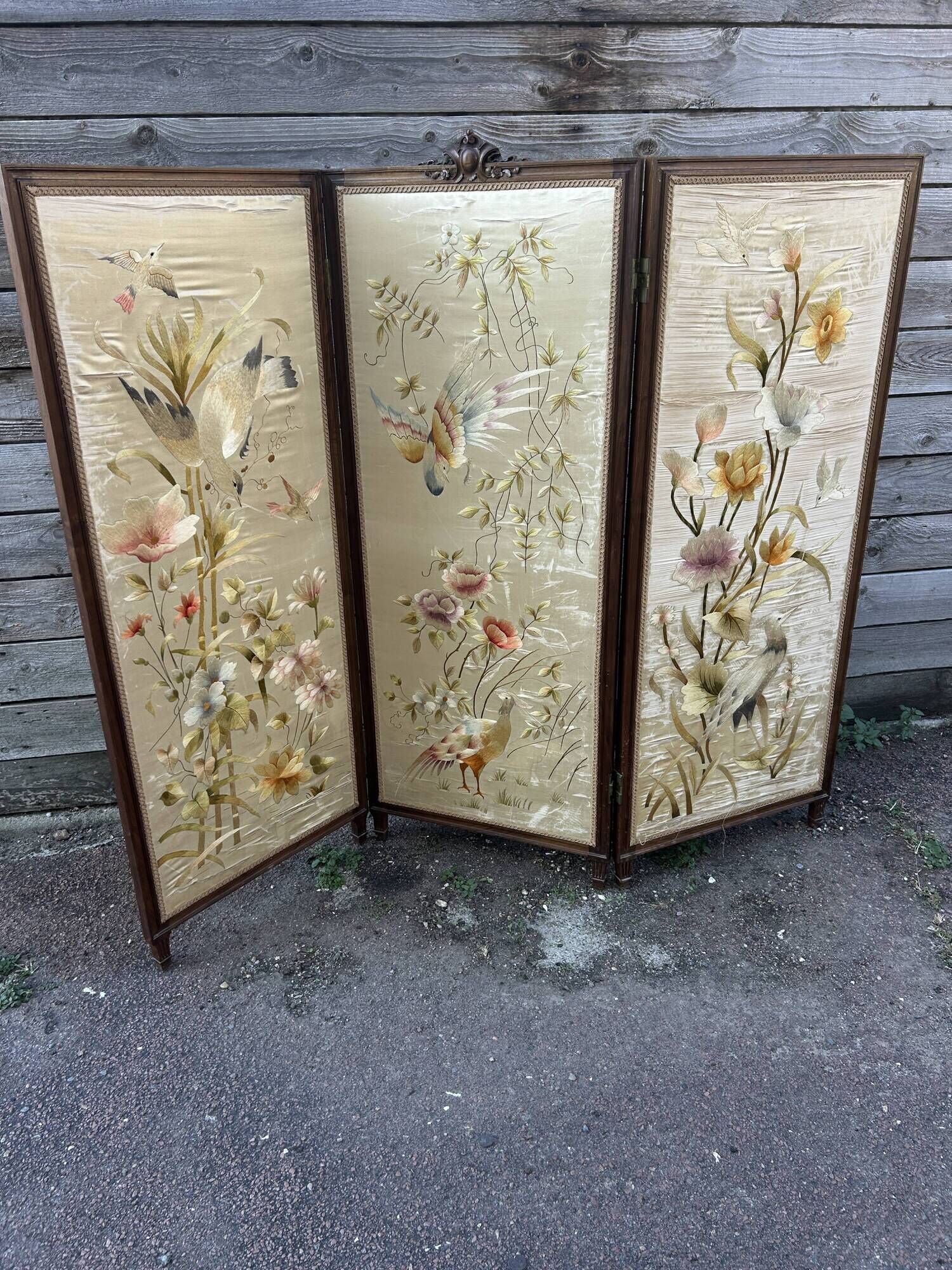 Paravent de Style Louis XVI , bois et soie