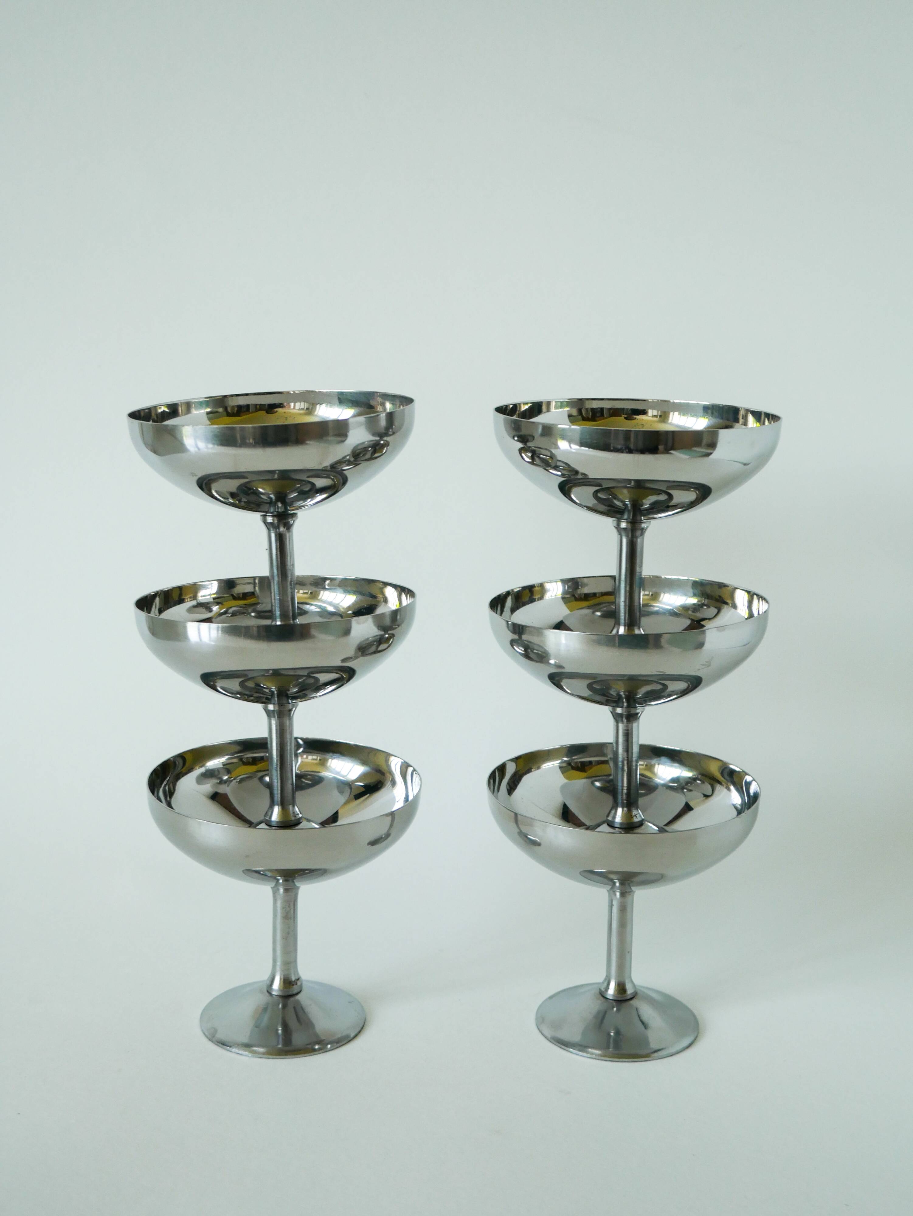 Set of 6 large stainless steel bowls, Tall, Design, 1970, 10 x 10 cm