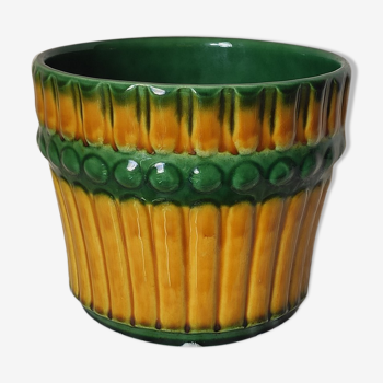 Cache-pot faïence jaune et vert