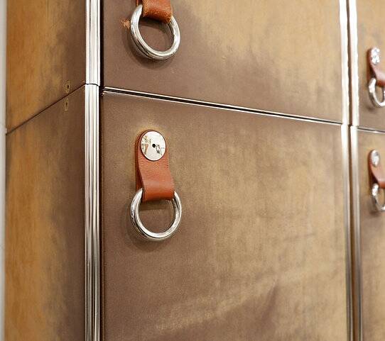 Pair of Guido Faleschini brown suede and metal wardrobes - 1960s