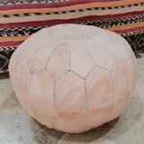 Moroccan pouf in embroidered natural leather