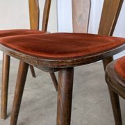 Vintage Tyrolean Dining Chairs: Set of 4, Red Fabric Seat, 1970s