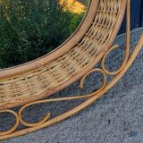 70s oval rattan mirror