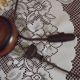 French Mid Century Round Turned Wood Table Lamp Cream Fringed Shade 5573