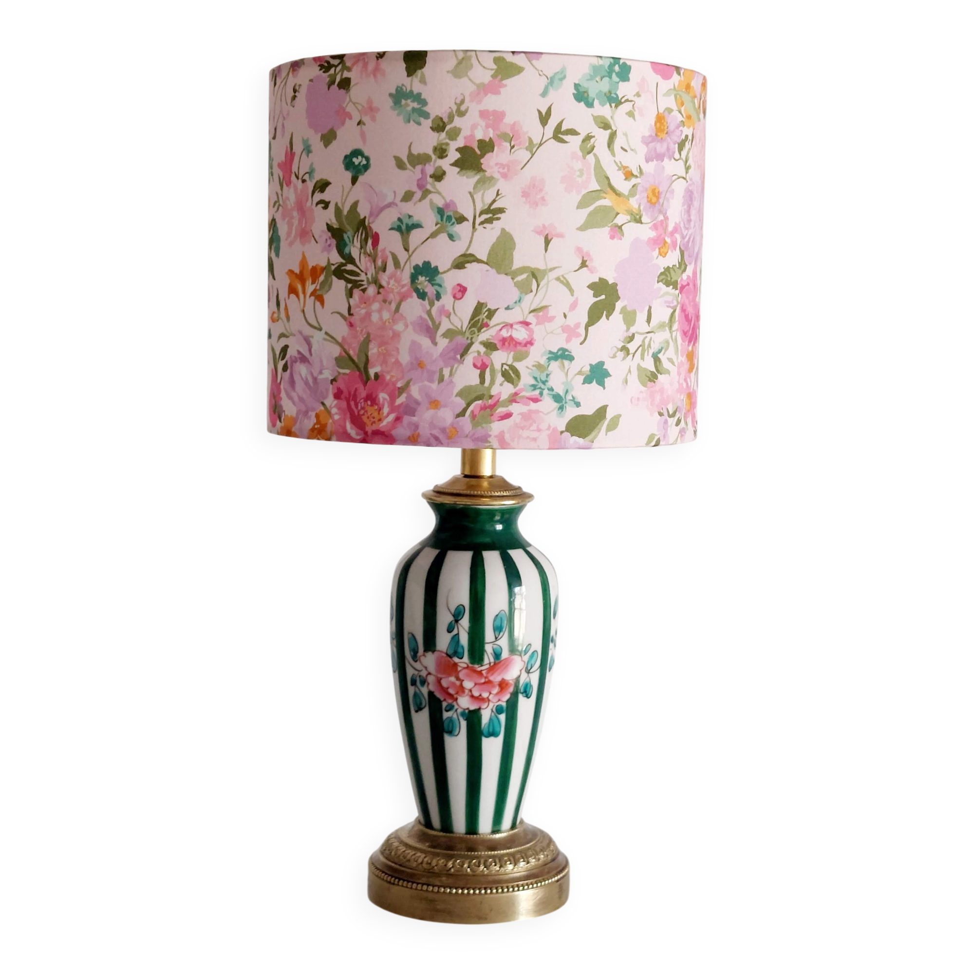 Small vintage lamp hand-painted with a Liberty shade.