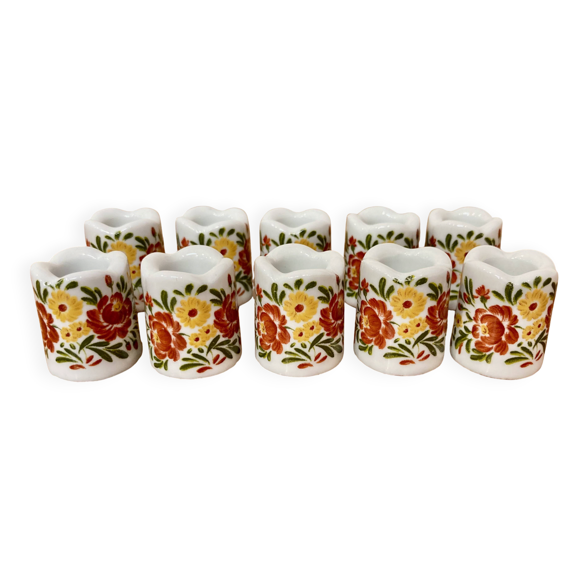 Set of ten designer ceramic candleholders 1950.