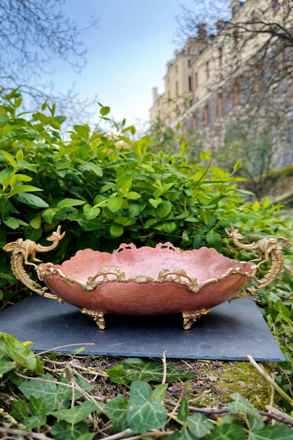 Large Art Nouveau copper fruit bowl Italy 1890s