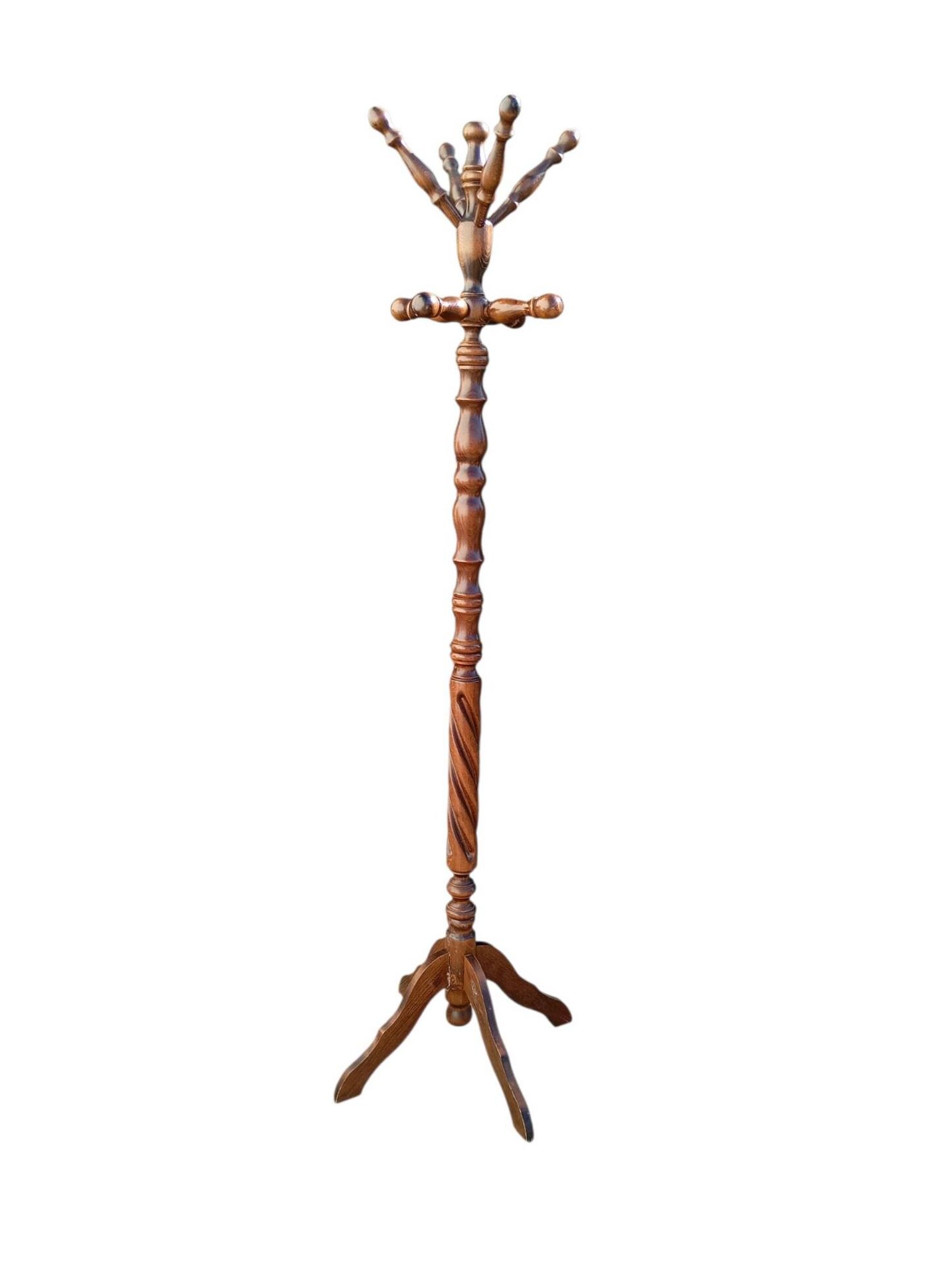 Vintage wooden turned parrot coat rack / twisted barrel