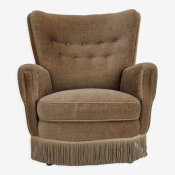 1970s, Danish design, velour chair, original condition, beech wood