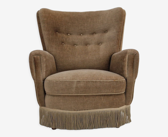 1970s, Danish design, velour chair, original condition, beech wood