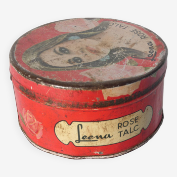 Indian round metal advertising box Leena pink talc India