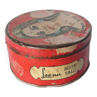 Indian round metal advertising box Leena pink talc India