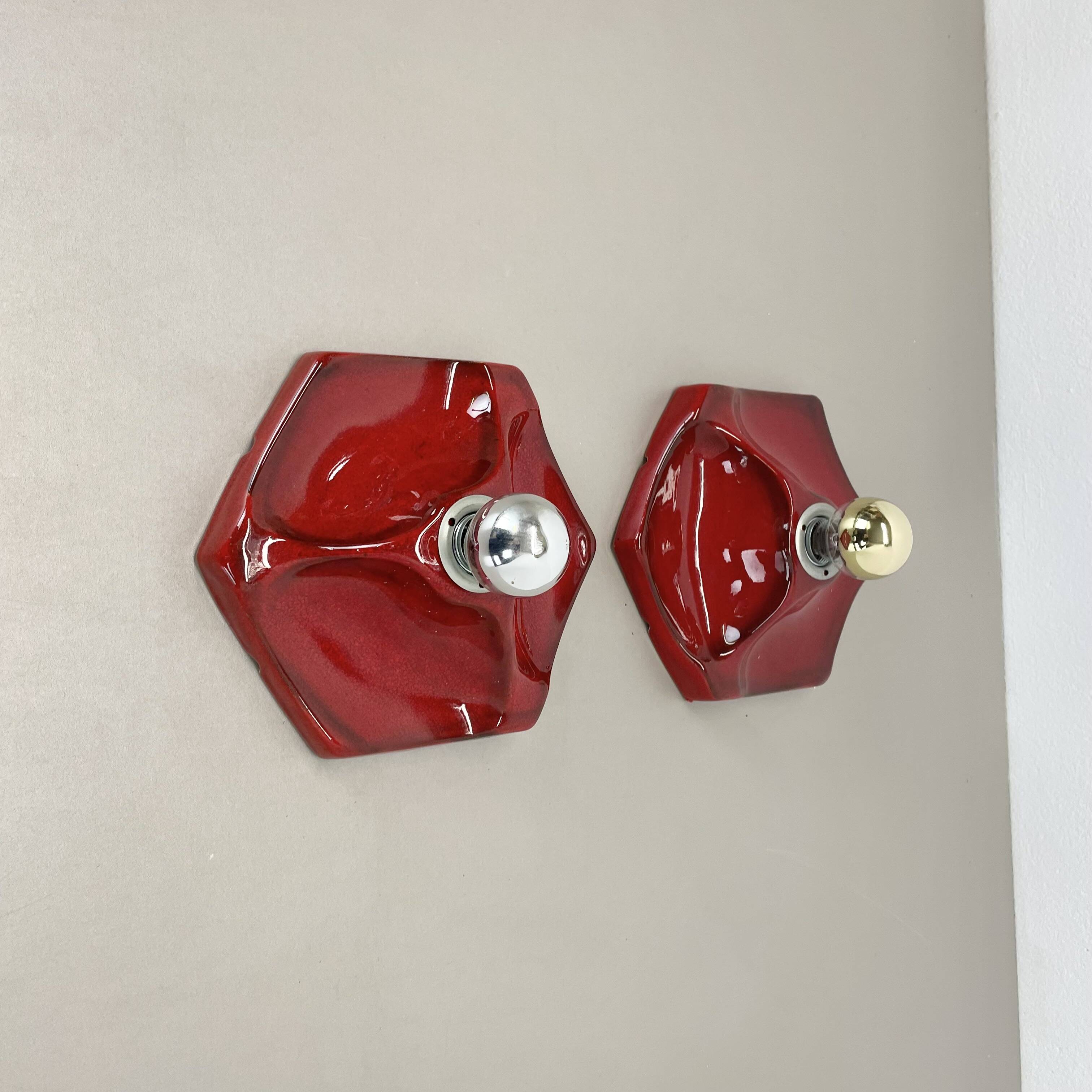 Set of Two SPACE AGE Ceramic Fat Lava Wall Lights by Hustadt Lights Germany