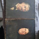 2 old oil portraits on panel 1800's