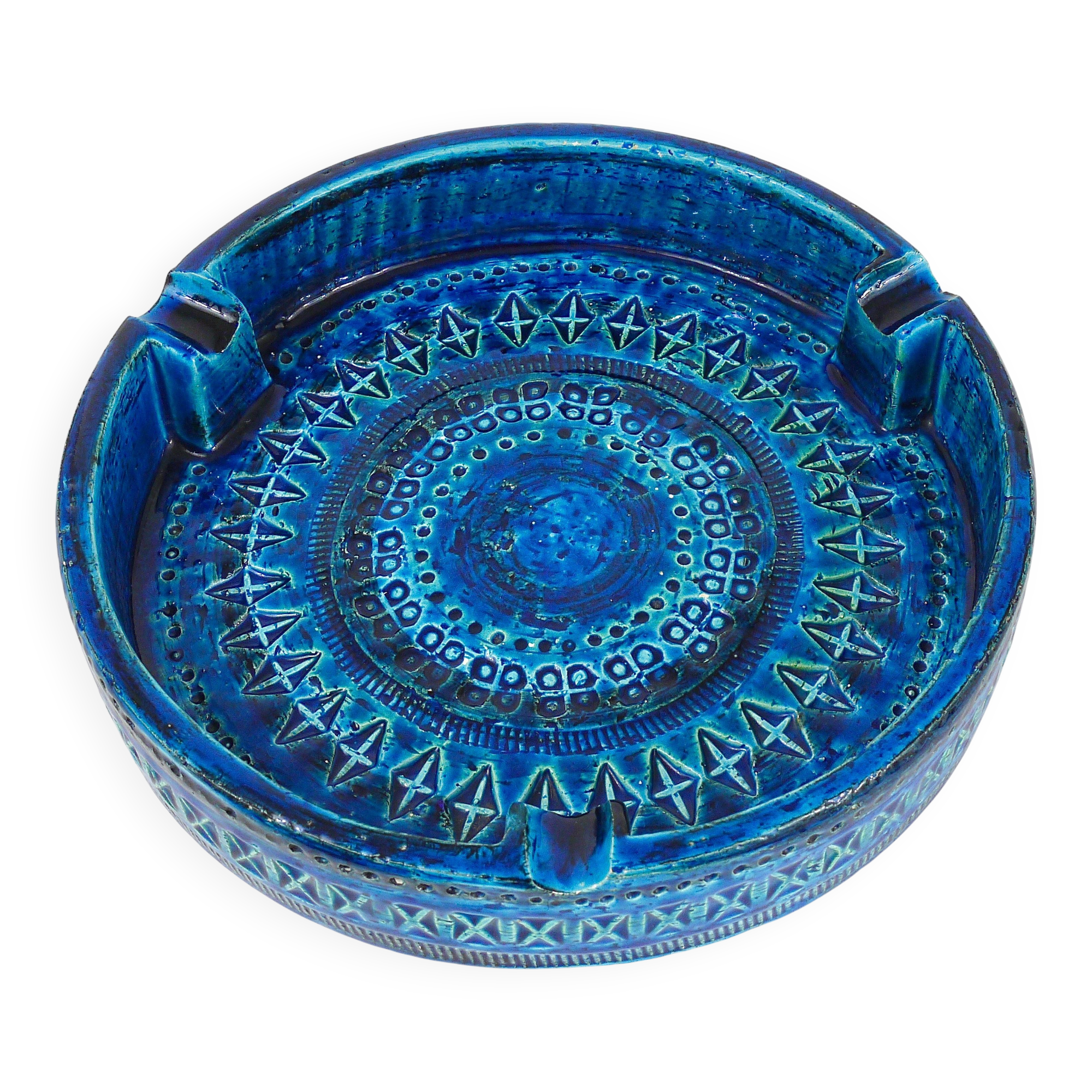 Aldo Londi Bitossi very large round ashtray Rimini blue enamel mid-century, 1950s