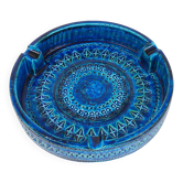 Cendrier Aldo Londi Bitossi très grand rond Rimini bleu émaillé milieu du siècle, années 1950