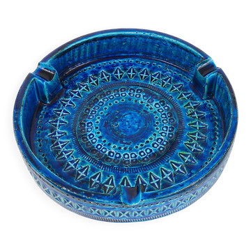 Aldo Londi Bitossi very large round ashtray Rimini blue enamel mid-century, 1950s