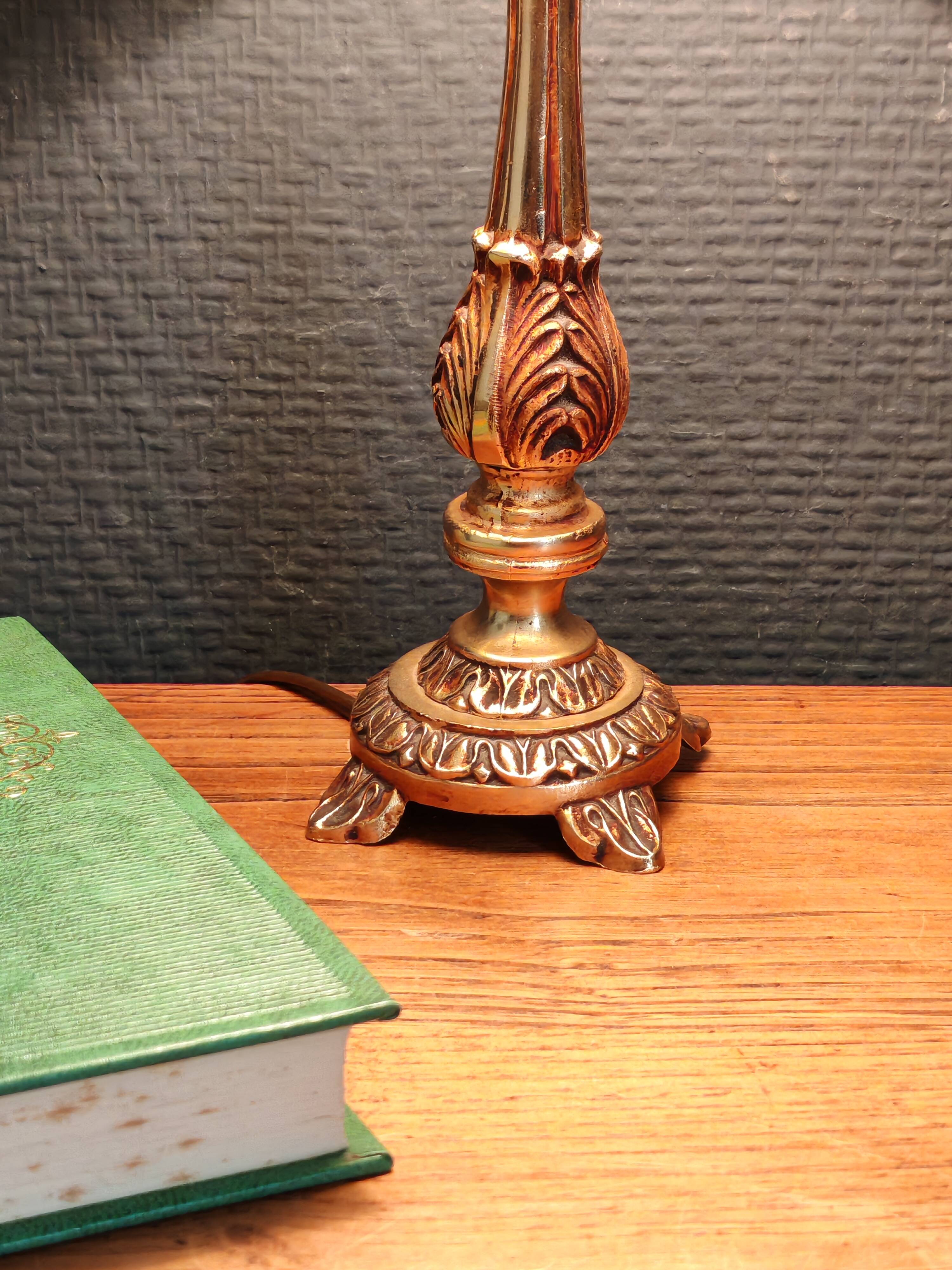 Vintage Gold Brass Table Lamp – Pleated Umbrella Style Lampshade