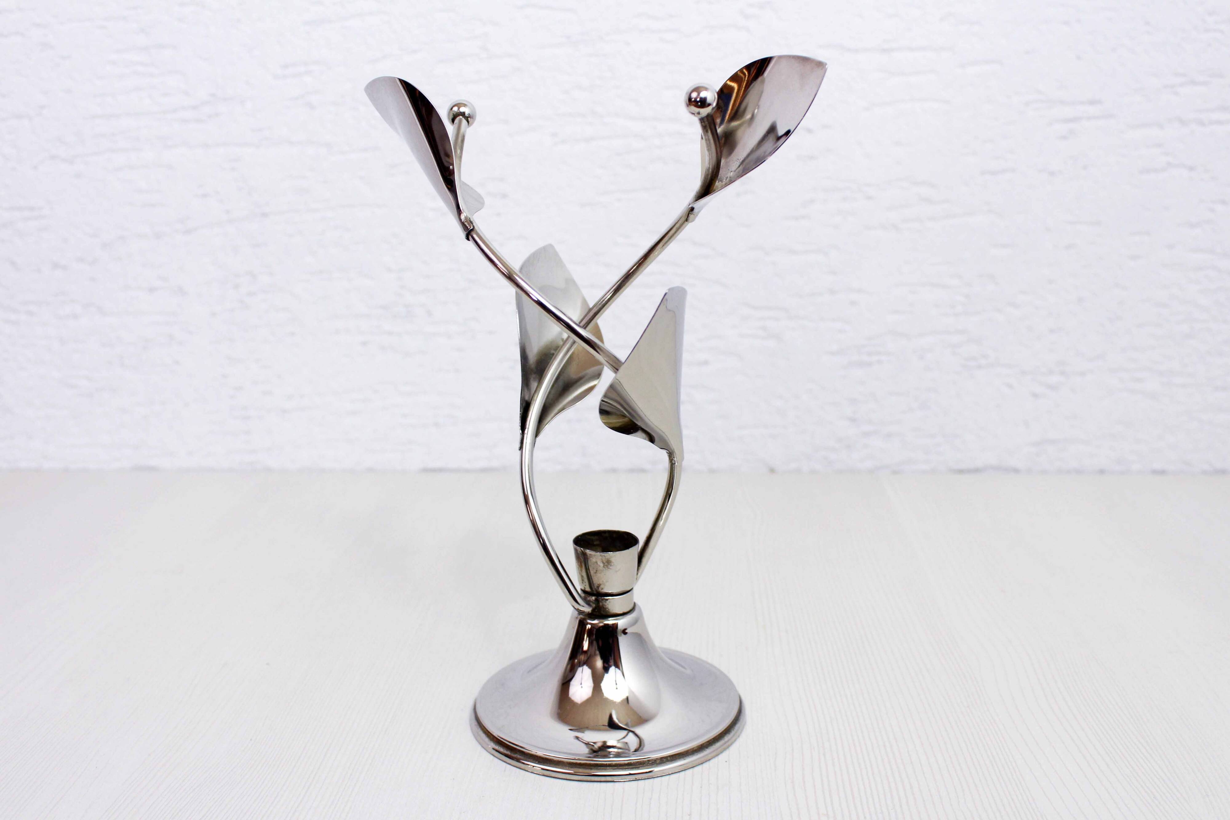Chrome metal floral candle holder