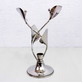 Chrome metal floral candle holder