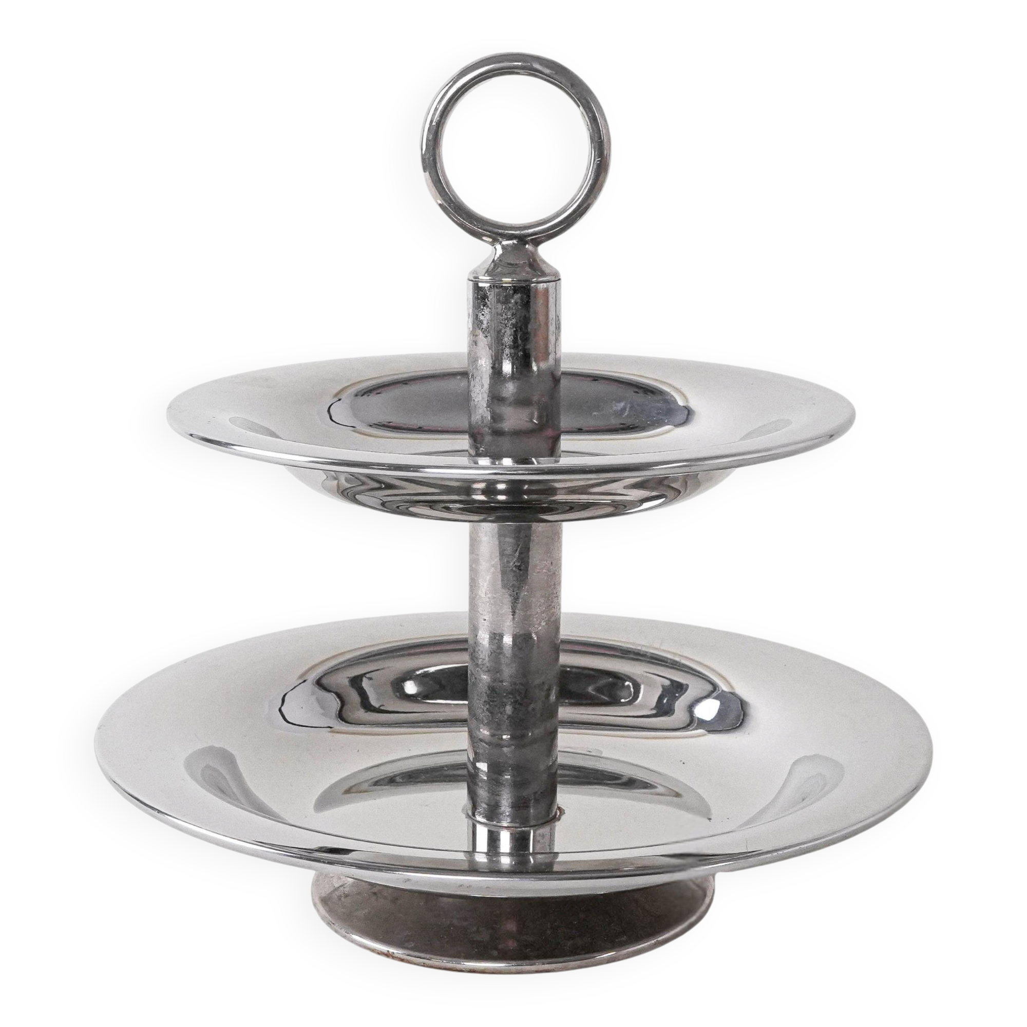 Two-tier steel cake stand, Italian design, 1980s, made in Italy
