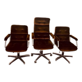 3 brown velvet armchairs