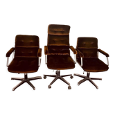 3 fauteuils velours marron