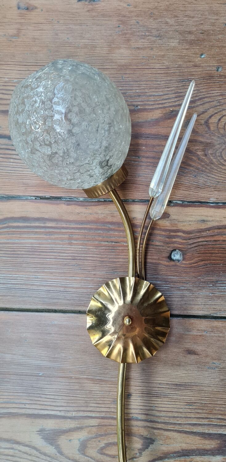 Pair of brass and glass sconces