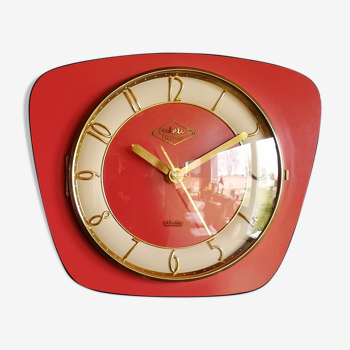 Vintage formica silent wall clock "English red Lutetia"