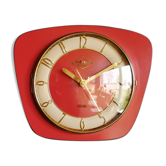 Vintage formica silent wall clock "English red Lutetia"